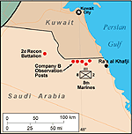 map of observation post locations on February 10, 1991