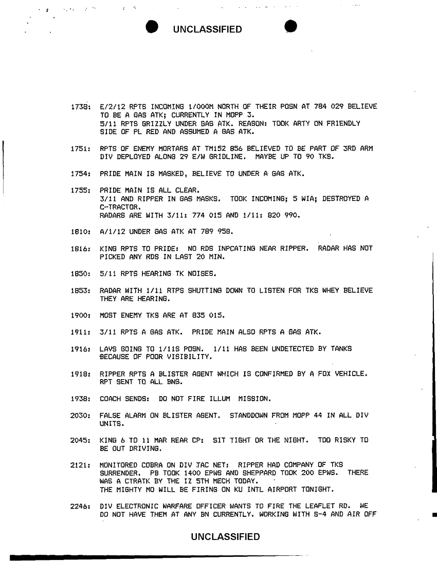 11th Marine Regiment, "11th Marines War Journal, G-Day (24 February 1991)," undated.