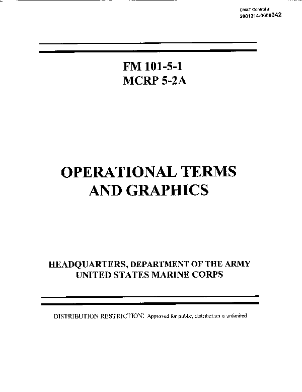 US Army Field Manual 101-5-1, US Marine Corps Reference Publication 5-2A, "Operational Terms and Graphics," September 30, 1997