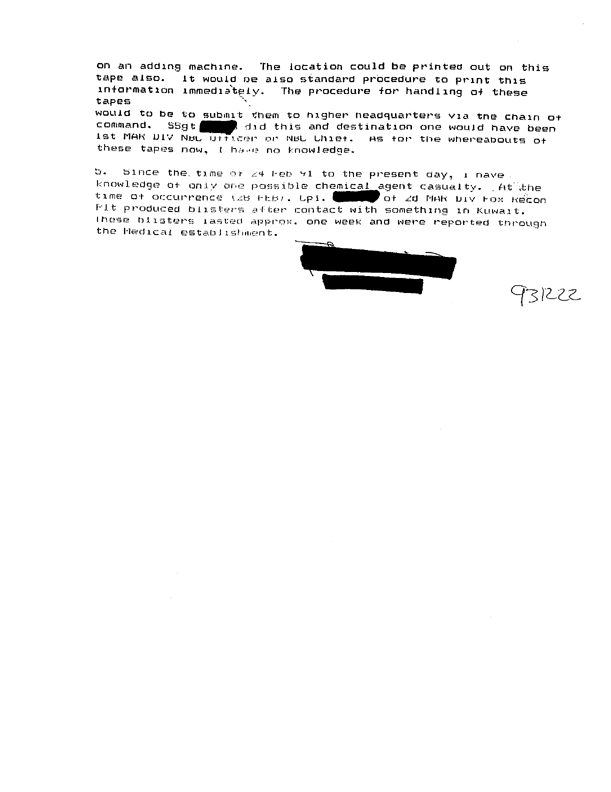 Memorandum from Fox Driver, Subject: Possible chemical weapons use in Desert Storm, December 10, 1993.