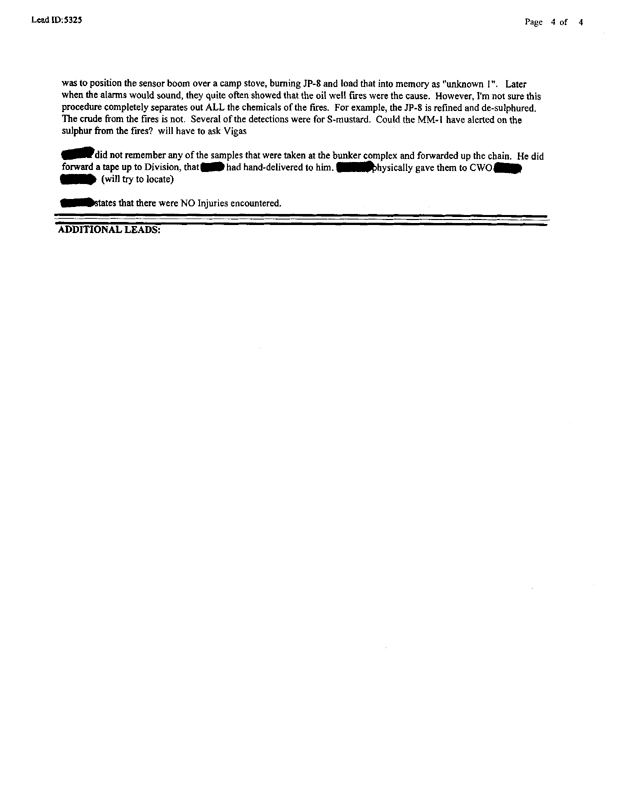Lead Sheet 5325, Interview with Task Force Ripper NBC Officer, June 18, 1997