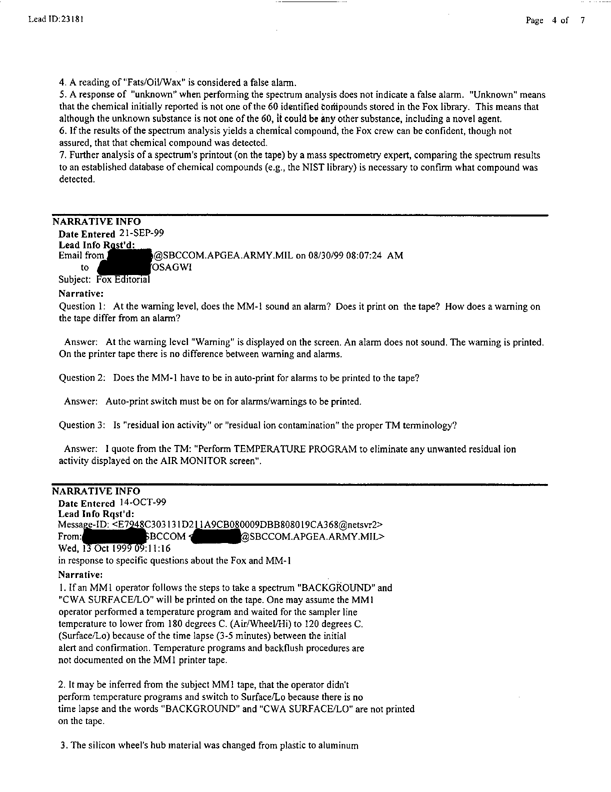 Lead Sheet 23181, Meeting with Fox subject matter experts, May 6, 1999