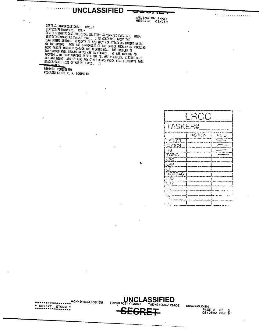 US Marine Corps Central Command, Message 0313592 Feb 1991, p. 1. 