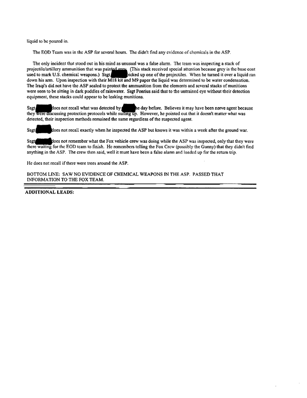 Lead Sheet #5291, Interview of team member, 1st Force Service Support Group Explosive Ordnance Disposal Platoon, 7th Engineer Support Battalion, June 18, 1997, p. 2.  