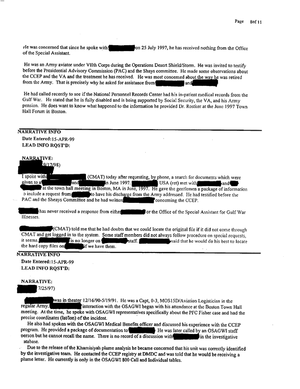 Lead Sheet 11123, Interview of an aviation logistician, 9th Battalion, 227th Aviation Regiment, October 20, 1999