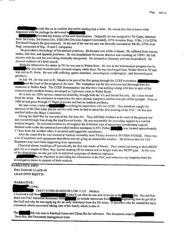 Lead Sheet 11123, Interview of an aviation logistician, 9th Battalion, 227th Aviation Regiment, October 20, 1999