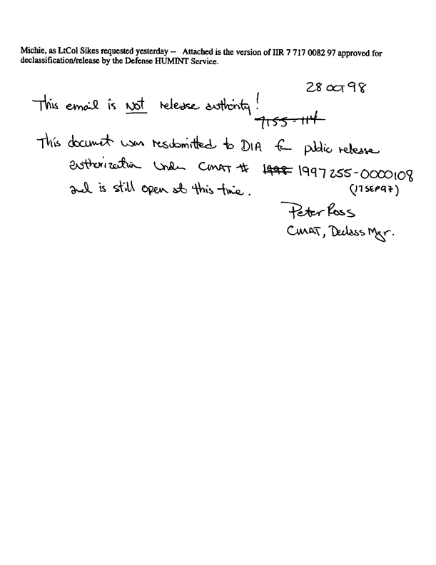 Defense Intelligence Agency, Intelligence Information Report 7-717-0082-97, 