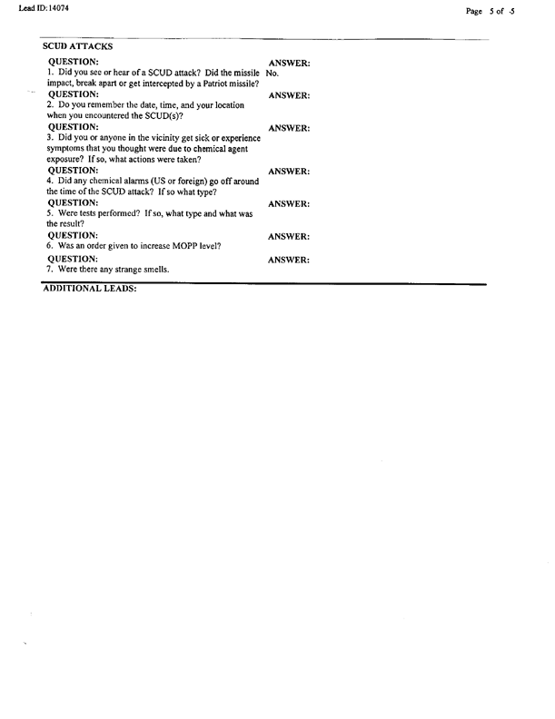 Lead Sheet 14074, Interview of assistant NCOIC, 4-8th Aid Station, August 3, 1999