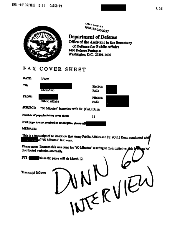 Interview of Colonel Dunn for "60 Minutes," March 1, 1995, p. 3. 