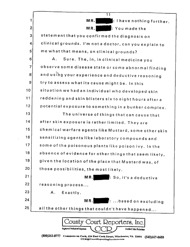 Special Assistant for Gulf War Illnesses, Interview of Colonel Michael A. Dunn, M.D., July 13, 1999