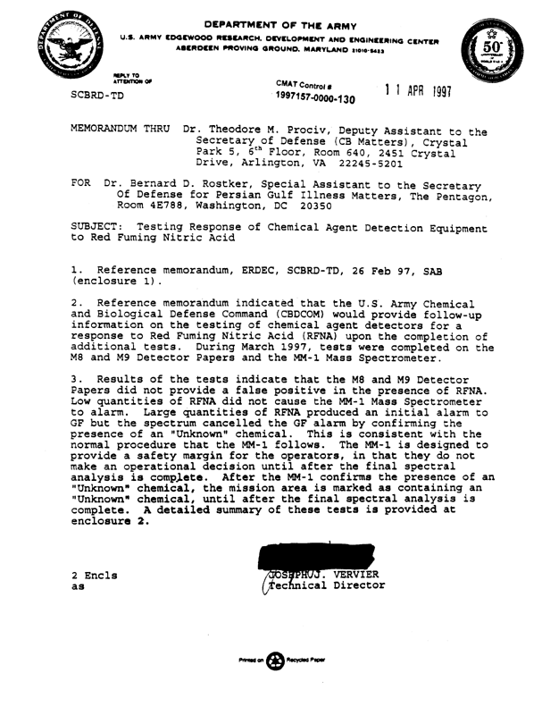 Letter from Assistant Secretary of Defense for Chemical/Biological Matters, No Subject,  undated