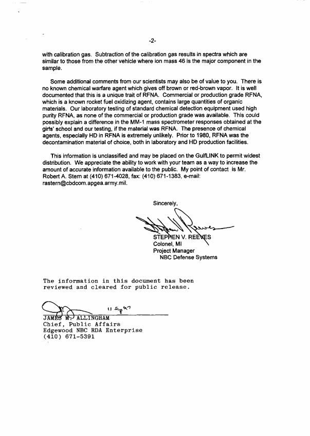 Memorandum from Department of the Army, Office of the Project Manager for NBC Defense Systems, No Subject, September 11, 1997