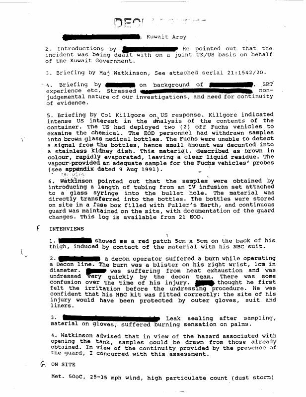 Initial report from sampling team leader, Subject: �Sampling and Assessment of Suspected Chemical Container,� August 11, 1991.