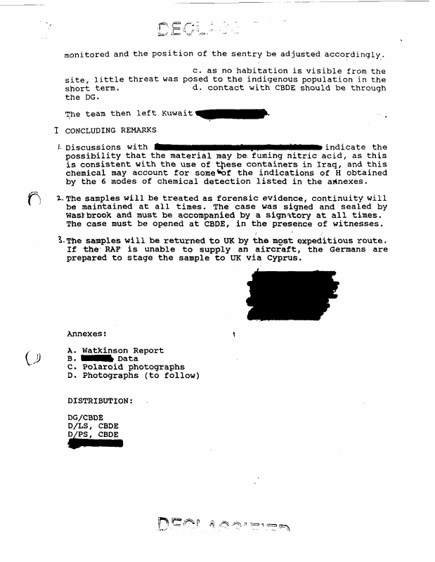 Initial report from sampling team leader, Subject: �Sampling and Assessment of Suspected Chemical Container,� August 11, 1991