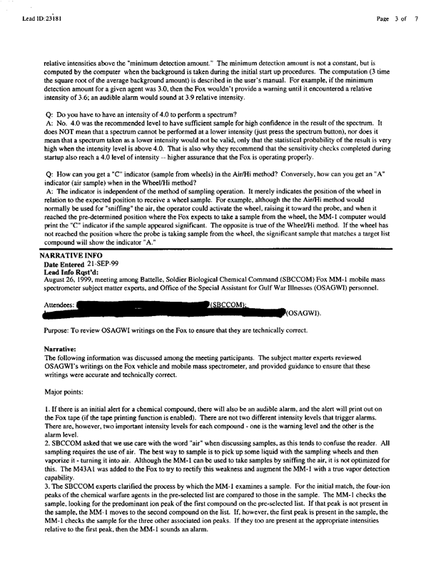 Lead sheet 23181, Meeting with Fox subject matter experts, August 26, 1999