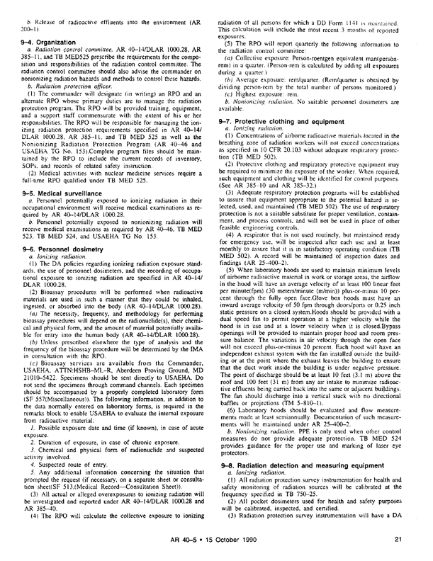 US Army, Regulation 40-5, �Preventive Medicine,� October 15, 1990, section 5-9.a.