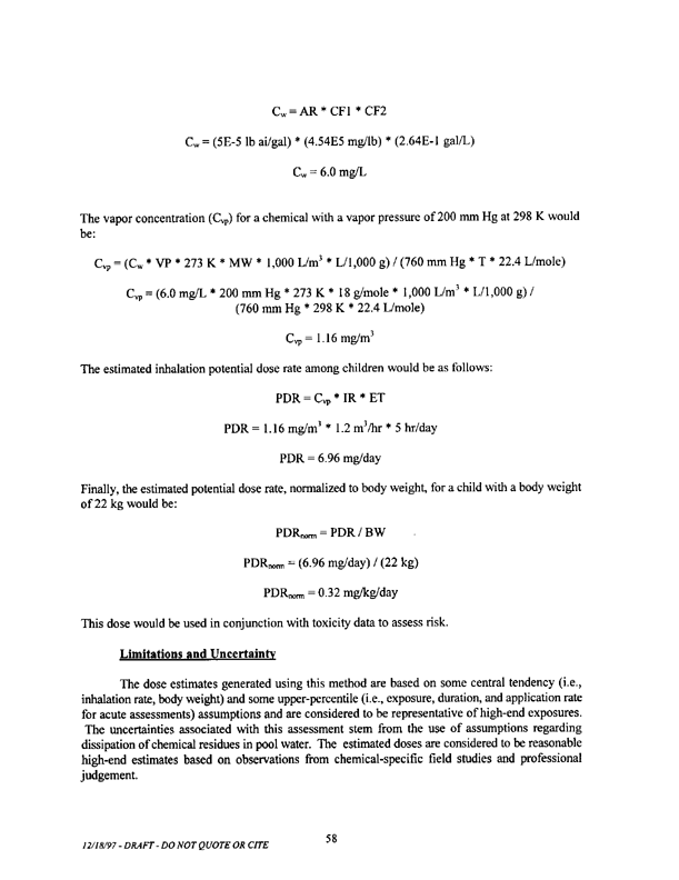   US Environmental Protection Agency, Office of Pesticide Programs, �Standard Operating Procedures (SOPs) for Residential Exposure Assessments-Draft,� December 19, 1997.