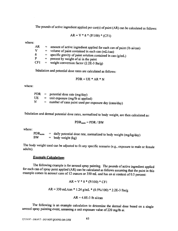   US Environmental Protection Agency, Office of Pesticide Programs, �Standard Operating Procedures (SOPs) for Residential Exposure Assessments-Draft,� December 19, 1997.