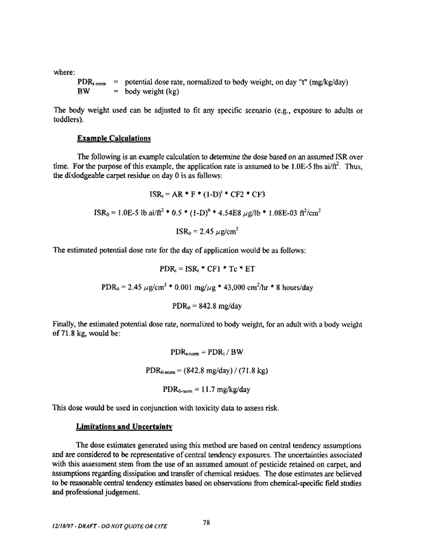   US Environmental Protection Agency, Office of Pesticide Programs, �Standard Operating Procedures (SOPs) for Residential Exposure Assessments-Draft,� December 19, 1997.