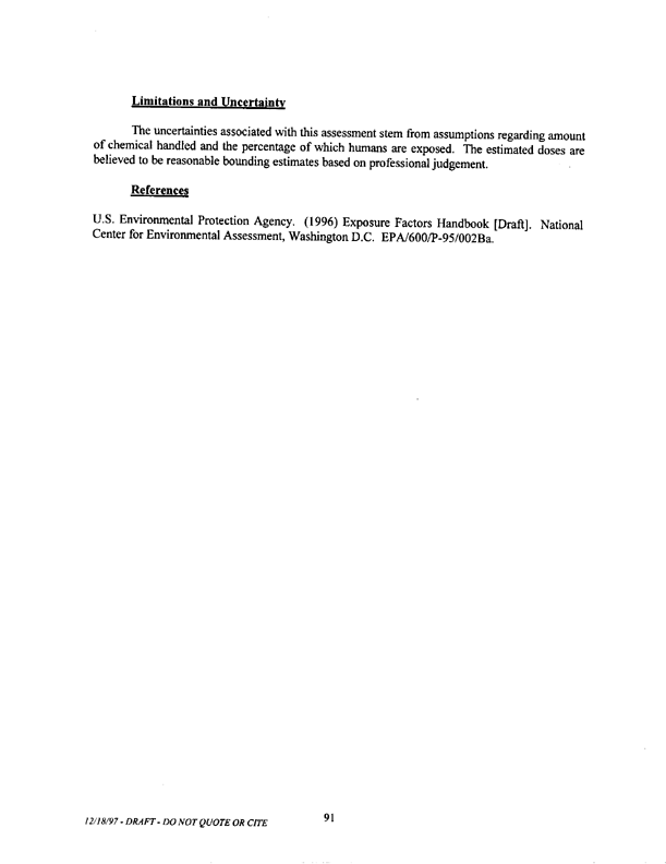   US Environmental Protection Agency, Office of Pesticide Programs, �Standard Operating Procedures (SOPs) for Residential Exposure Assessments-Draft,� December 19, 1997.