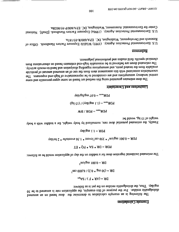   US Environmental Protection Agency, Office of Pesticide Programs, �Standard Operating Procedures (SOPs) for Residential Exposure Assessments-Draft,� December 19, 1997.