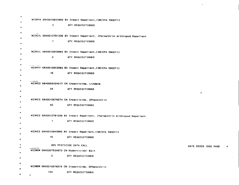   Defense Logistics Agency, �ODS Pesticide Data Call,� Defense General Supply Center, November 1993.