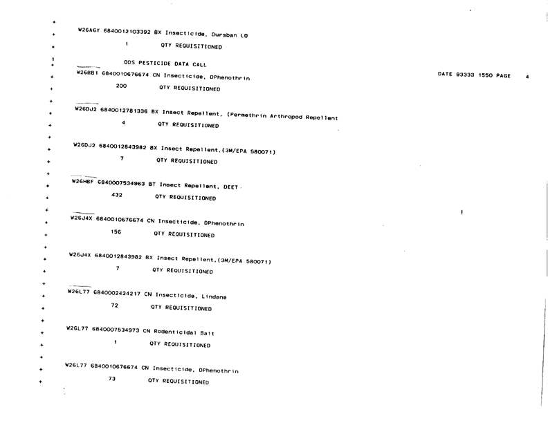   Defense Logistics Agency, �ODS Pesticide Data Call,� Defense General Supply Center, November 1993.