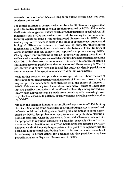 Cecchine, G., et al., �A Review of the Scientific Literature as it Pertains to Gulf War Illnesses: Pesticides,� vol. 8, RAND, 2000, p. xxviii.