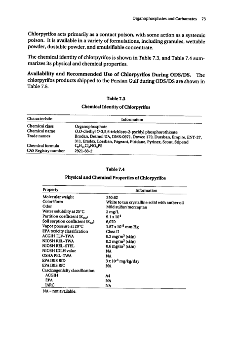  Cecchine, G., BA Golomb, LH Hilborne, DM Spektor, and C.R. Anthony, A Review of the Scientific Literature as it Pertains to Gulf War Illnesses: Pesticides, RAND, Volume 8: June 2000.