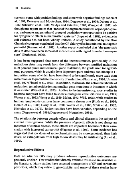 Cecchine, G., et al., �A Review of the Scientific Literature as it Pertains to Gulf War Illnesses: Pesticides,� vol. 8, RAND, 2000, p. 87-107.