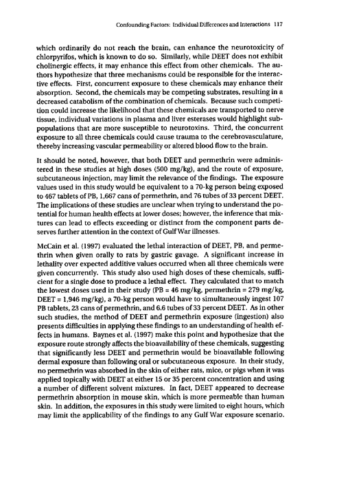 Cecchine, G., BA Golomb, LH Hilborne, DM Spektor, and C.R. Anthony, A Review of the Scientific Literature as it Pertains to Gulf War Illnesses: Pesticides, RAND, Volume 8: June 2000, p. 117.