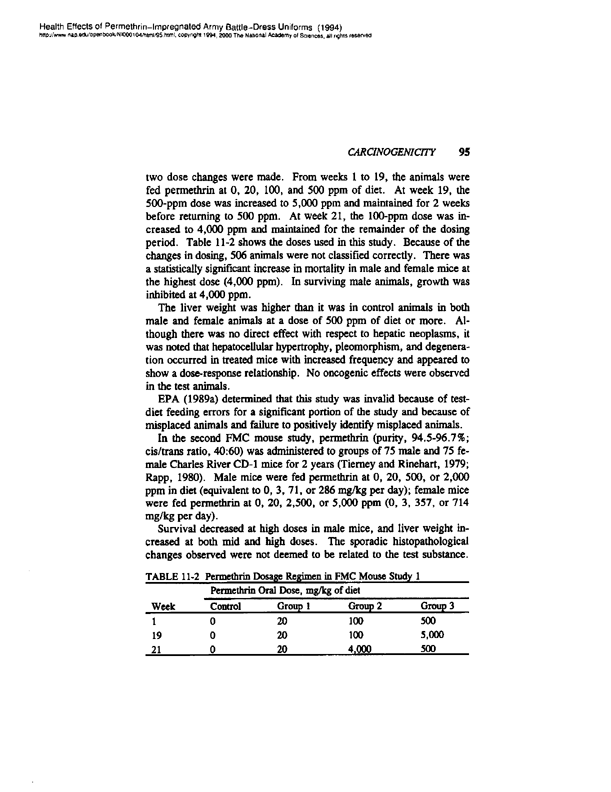 National Research Council, Committee on Toxicology, Health Effects of Permethrin-Impregnated Army Battle-Dress Uniforms, National Academy Press, Washington, D.C., 1994, p. 93-103.