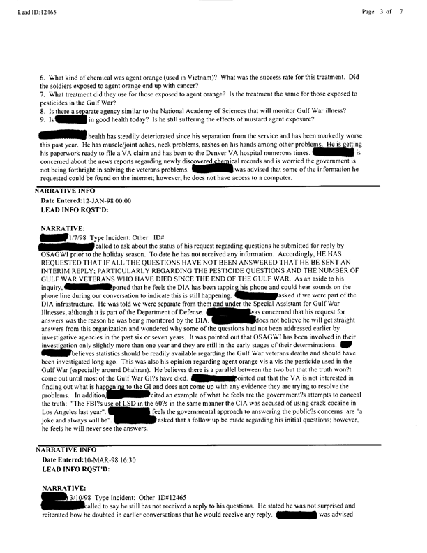   Lead Sheet #12465, Interview with 53rd Quartermaster Detachment airborne rigger, August 19, 1999.