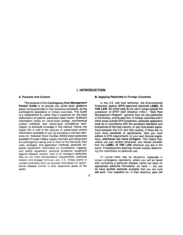 Armed Forces Pest Management Board, Technical Information Memorandum No. 24, �Contingency Pest Management Pocket Guide,� 3rd ed., April 1988, p. 1-2.