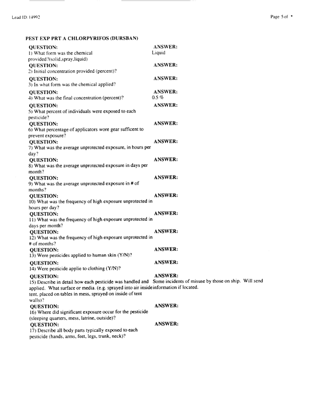 Lead Sheet #14992, Interview with 983rd Medical Detachment entomologist, February 11, 1998.