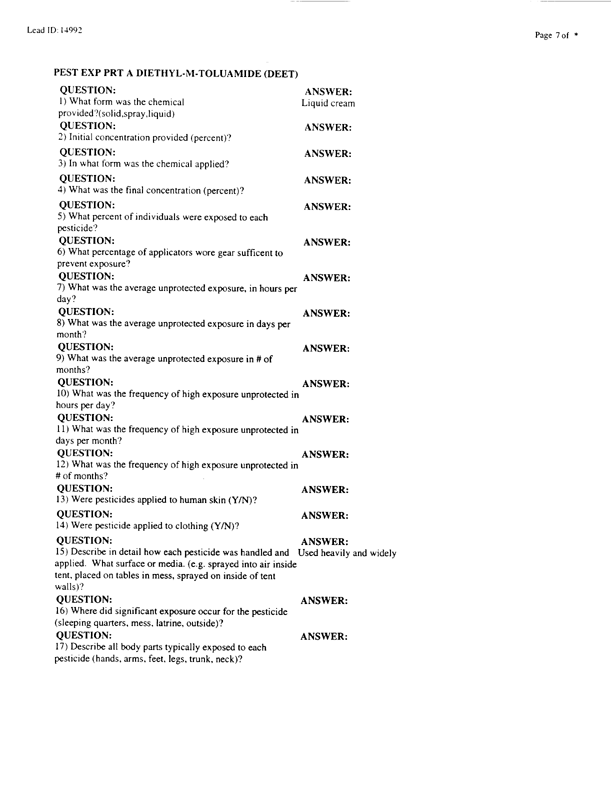 Lead Sheet #14992, Interview with 983rd Medical Detachment entomologist, February 11, 1998.