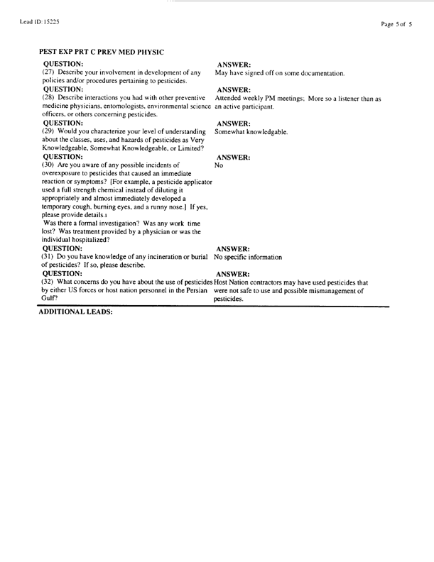   Lead Sheet #15225, Interview with 44th Medical Brigade Physician, March 2, 1998.