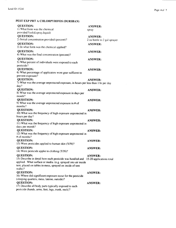  Lead Sheet #15241, Interview with 714th Medical Detachment entomologist, March 3, 1998.