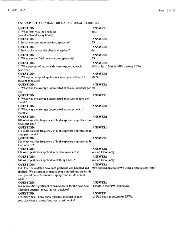   Lead Sheet #15452, Interview with 714th Medical Detachment preventive medicine specialist, March 12, 1998.