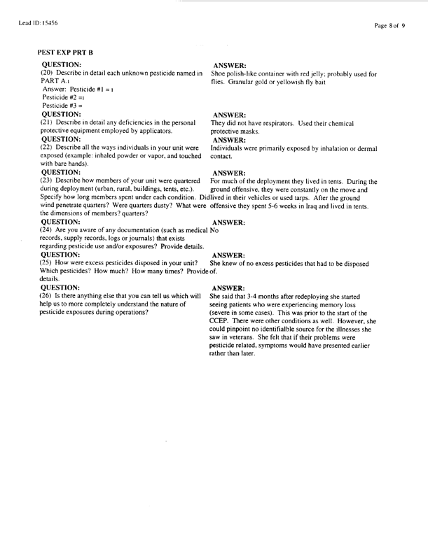   Lead Sheet #15456, Interview with 1st Armored Division, preventive medicine physician, March 13, 1998.
