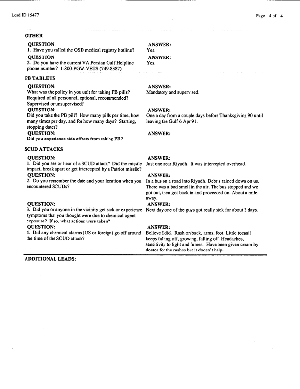 Lead Sheet #15477, Interview with 1072nd Refueling Wing (Provisional) airman, March 18, 1998.