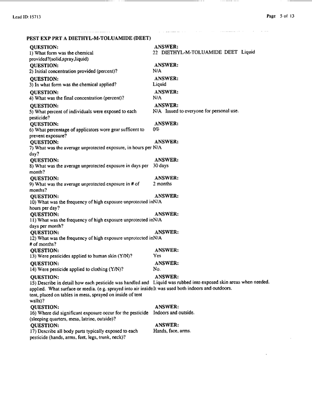 Lead Sheet #15713, Interview with 173rd Medical Group preventive medicine specialist, April 15, 1998;