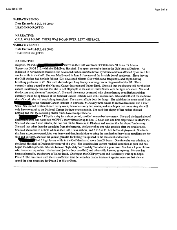  Lead Sheet #17485, Interview with Army administrative supervisor, July 14, 1998, p. 5.