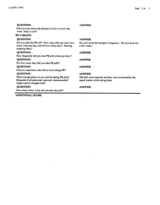   Lead Sheet #17650, Interview with 3rd Armored Division refueler, January 20, 1999.