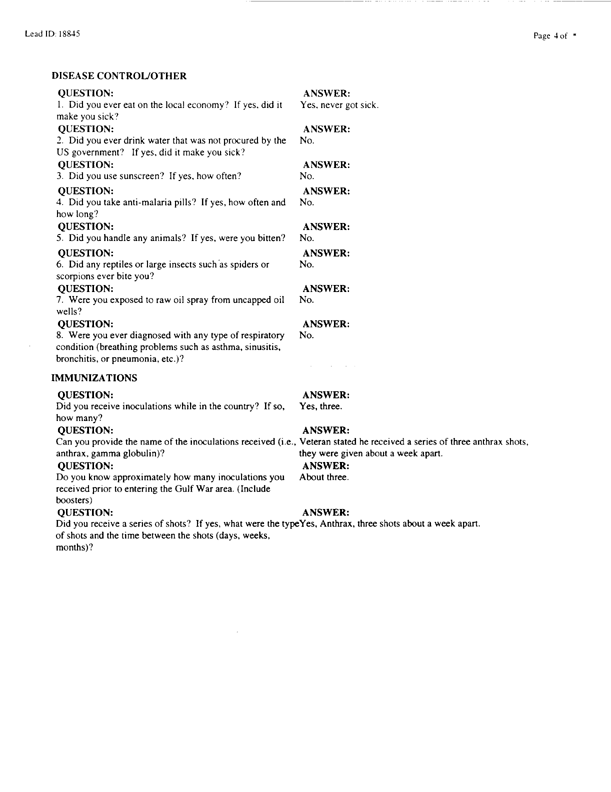 Lead Sheet #18845, Interview with Air Force pest controller, September 2, 1998.