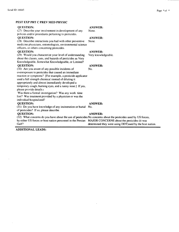 Lead Sheet #18845, Interview with Air Force pest controller, September 2, 1998.