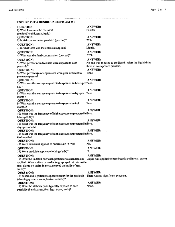 Lead Sheet #18858, Interview with an Air Force pest controller, September 11, 1998; 