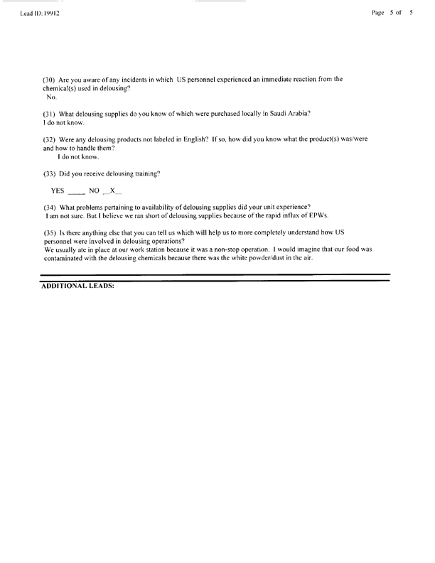   Lead Sheet #19912, Interview with 301st Military Police Camp veteran, November 11, 1998.