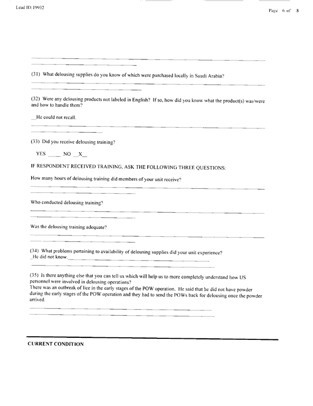   Lead Sheet #19932, Interview with 301st Military Police Camp veteran, December 7, 1998.