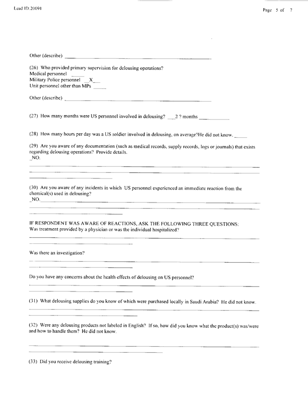   Lead Sheet #20091, Interview with 403rd Military Police Camp veteran, December 8, 1998.